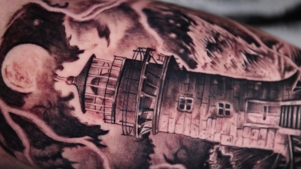 black & grey tattoo from Blood Money studio footage